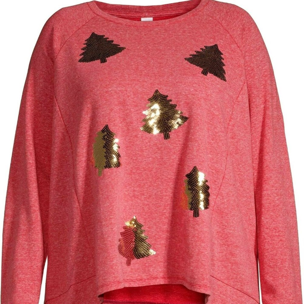 Christmas Tree Lightweight Embellished Sweatshirt Size 2X Red Gold Holiday